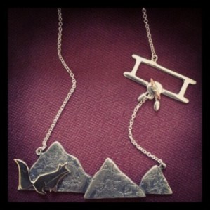 Silver and 9ct gold fox necklace