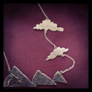 Silver and 9ct gold rabbit and cloud necklace