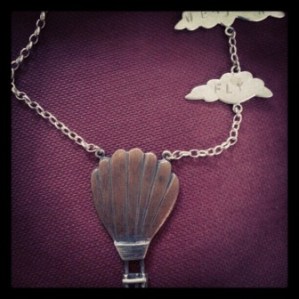 Silver and copper balloon and cloud necklace ('perfect weather to fly')