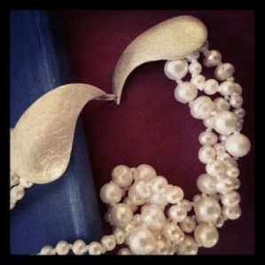 Textured silver clasp with 3 strands twisted freshwater pearls (necklace)